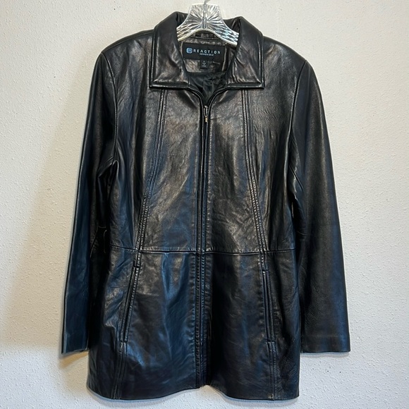 Kenneth Cole Reaction Womens Black Soft Leather Jacket Moto Size Small - Picture 1 of 14